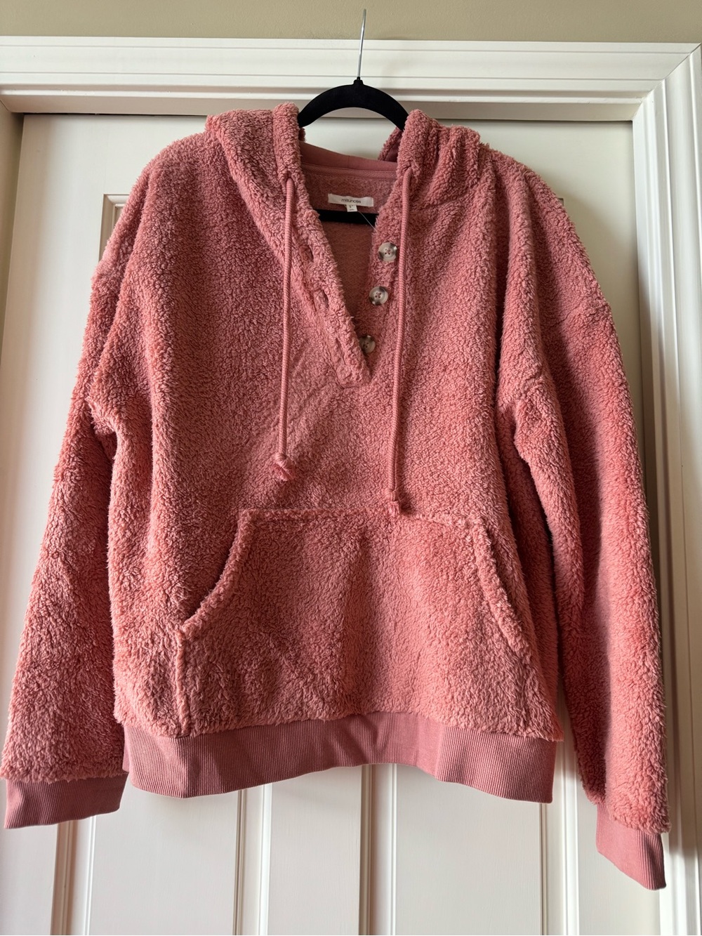 Maurices Plush Button Henley Hoodie in Rose